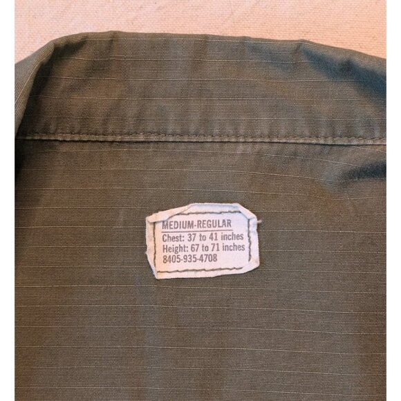 US Military Green Rip Stop Poplin Slant Pocket OG 107 Jacket Vintage 60s Med Reg - Picture 7 of 8